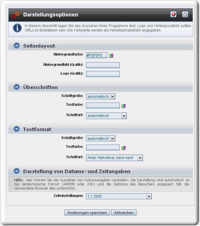 Men� zur Einstellung von Darstellungsoptionen