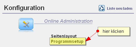Optionen, Programmsetup