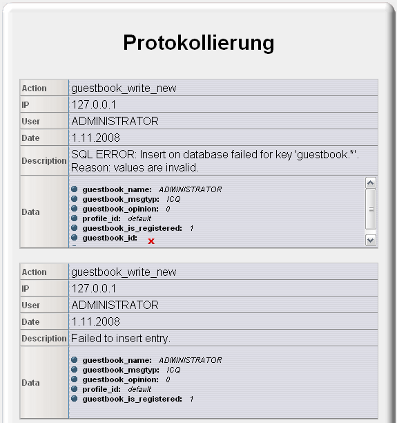 Liste der Protokolleintr�ge