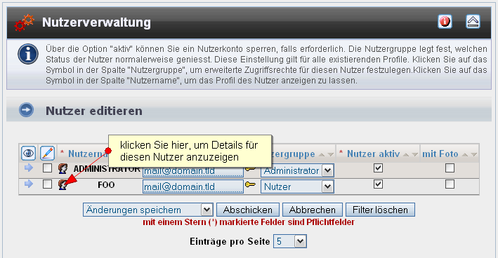 Nutzer editieren: klicken Sie hier um Details f�r diesen Nutzer anzuzeigen