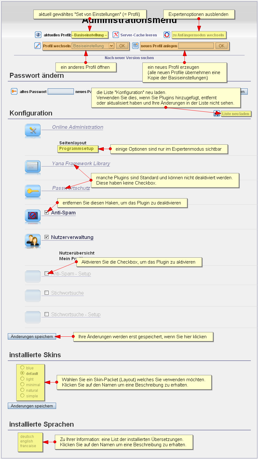 Administrationsmen� im Expertenmodus